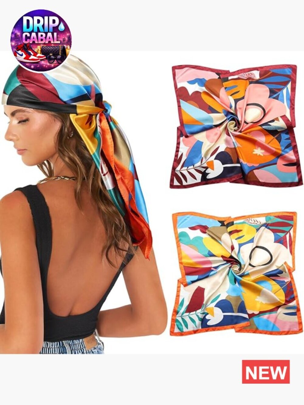 2 Silk Like Floral Square Scarves for Women Large